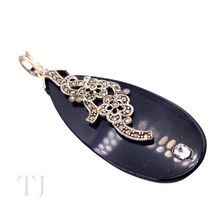 将图片加载到图库查看器，top side view of Black Onyx Long Tear Drop Pendant in Sterling Silver
