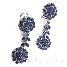 Load image into Gallery viewer, Sapphire Round Flowers Hanging Earrings in Sterling Silver
