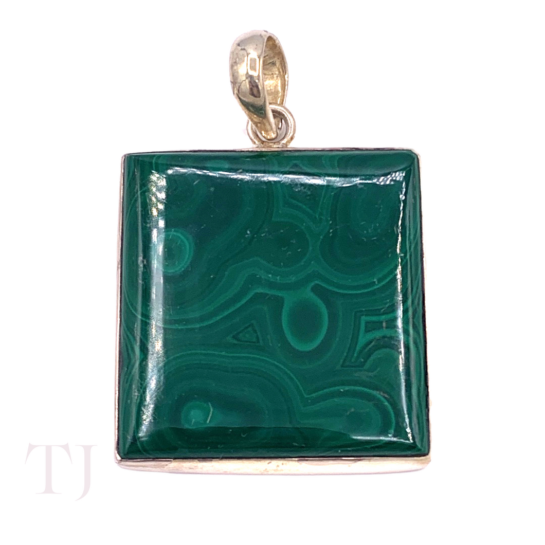 Malachite Square Pendant in Sterling Silver