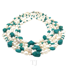 Load image into Gallery viewer, Blue Turquoise &amp; Pearl 5 layered Necklace with extension
