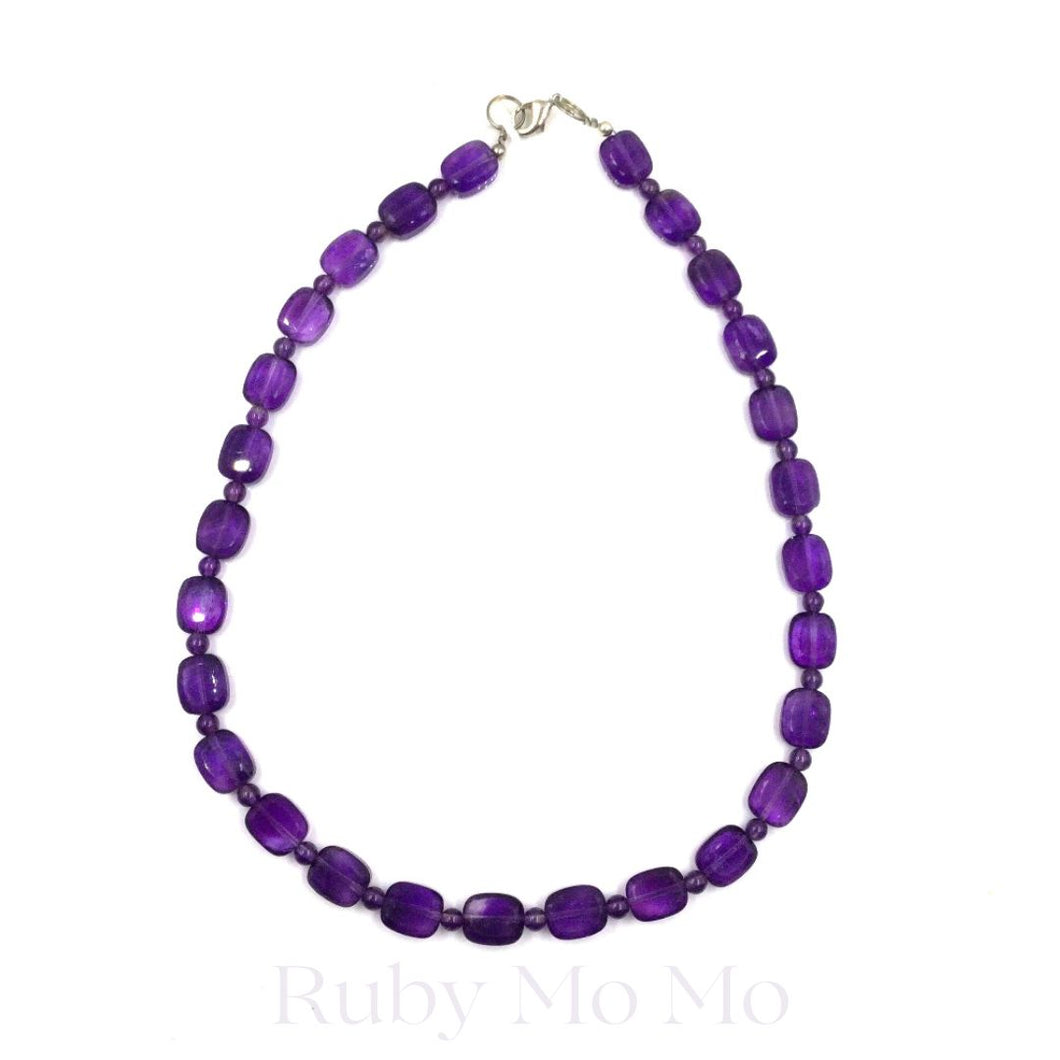 Amethyst Rectangular Flat & Bead Necklace (high quality)