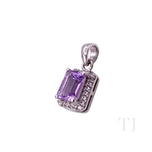 Load image into Gallery viewer, Side view of Amethyst square cut pendant in sterling silver
