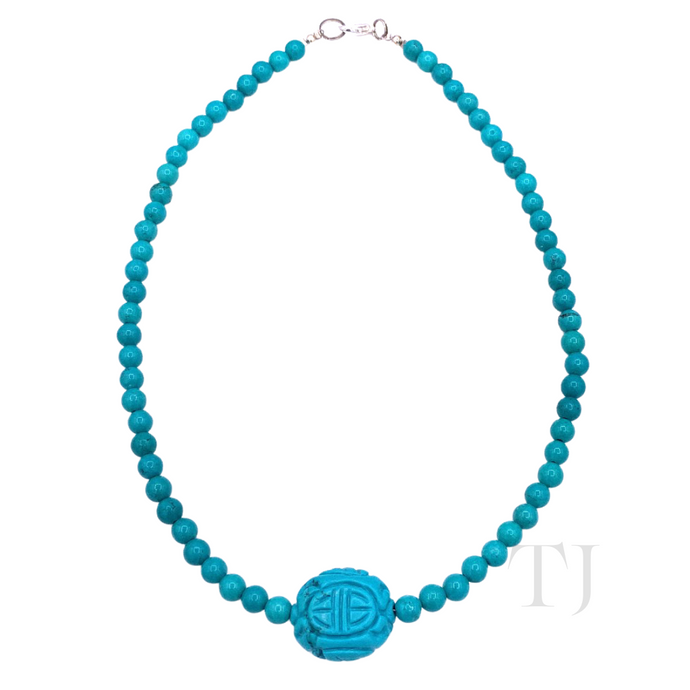 Blue Turquoise Bead Necklace with Pendant