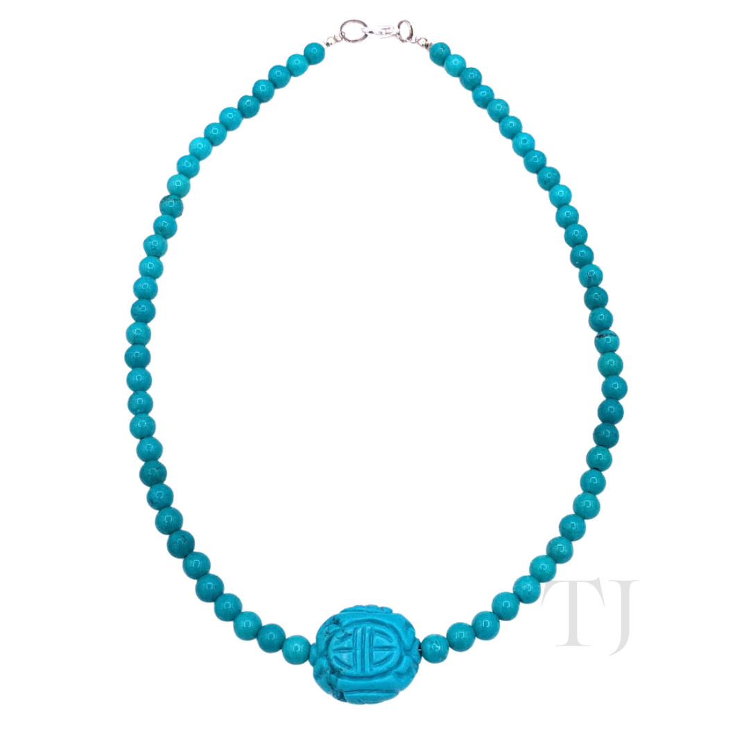 Blue Turquoise Bead Necklace with Pendant