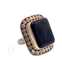 将图片加载到图库查看器，Blue Tiger&#39;s Eye Square Cabochon in sterling silver setting ring
