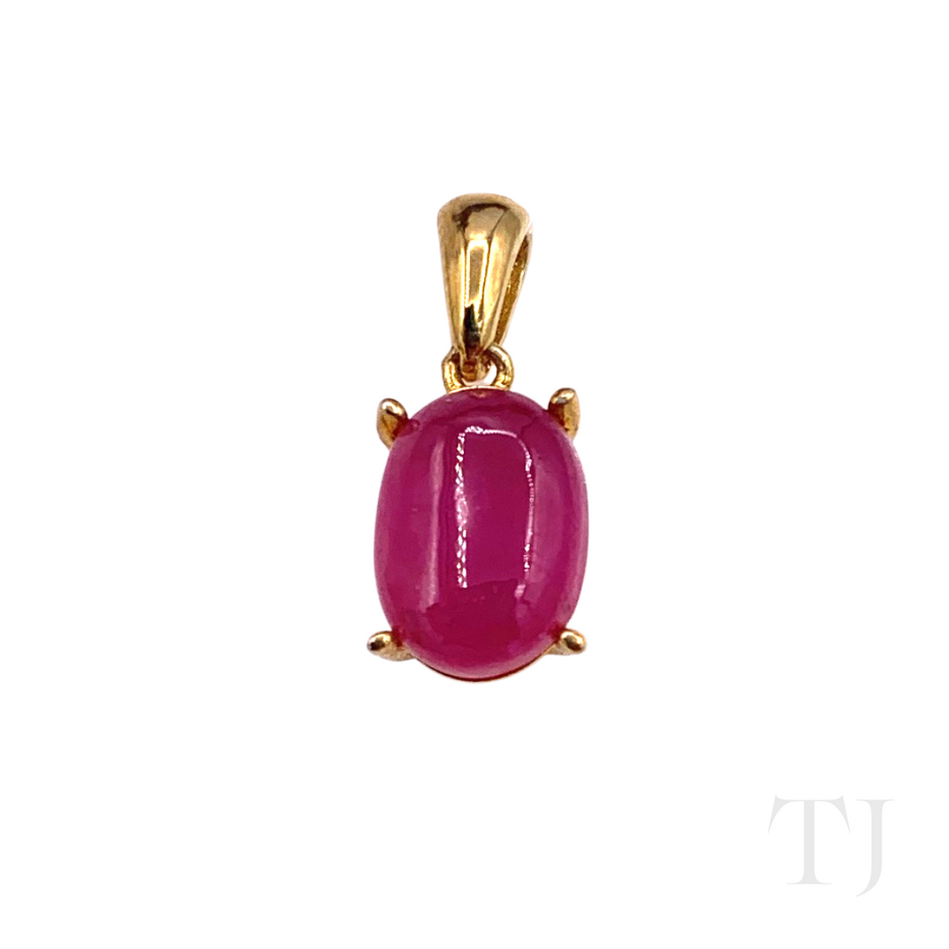 Ruby Cabochon Pendant in Sterling Silver Gold Coated