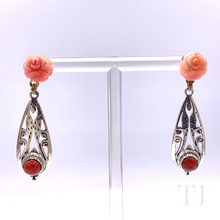 Load image into Gallery viewer, Coral Rose Earrings in Sterling Silver
