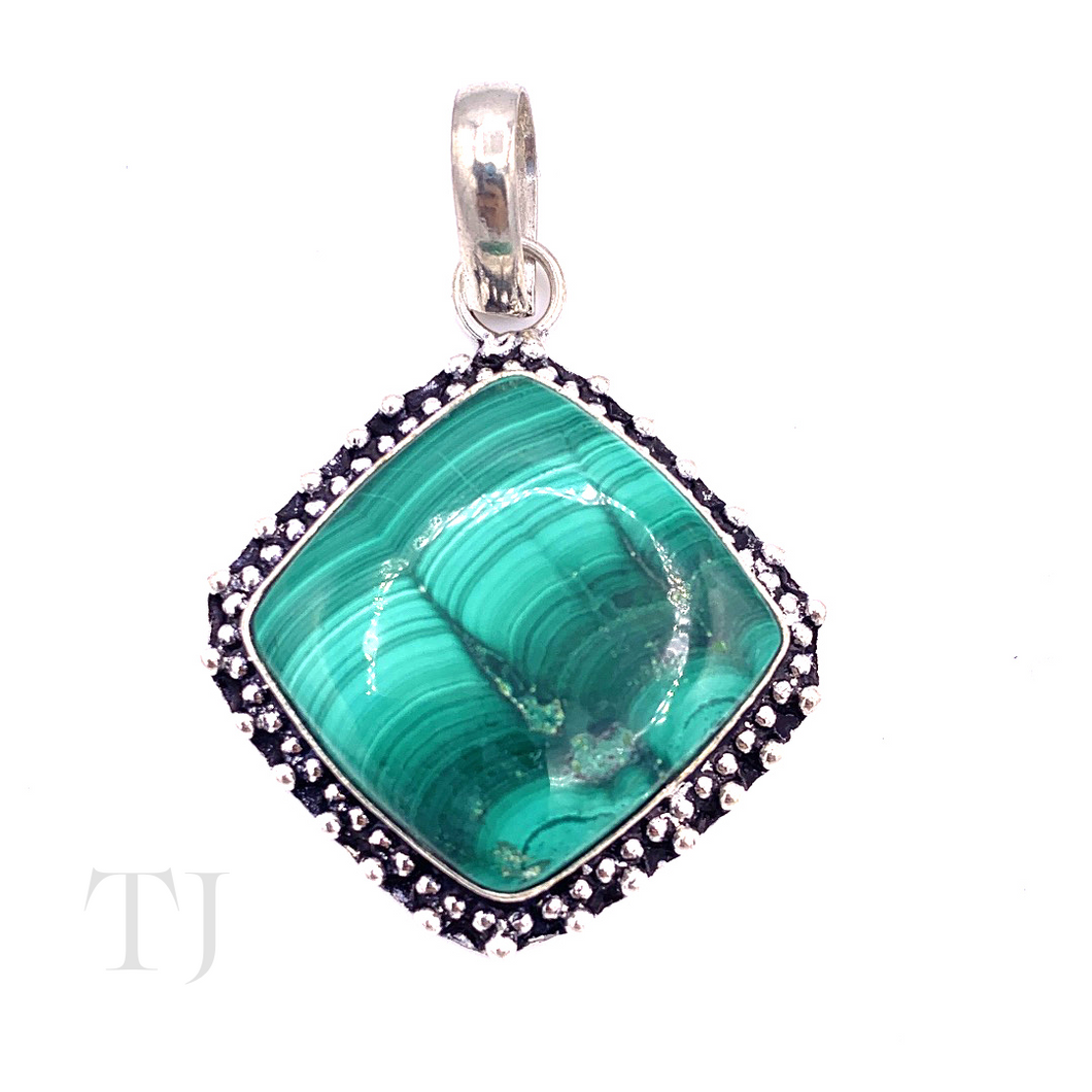 Malachite Rhombus Shape Pendant in Sterling Silver