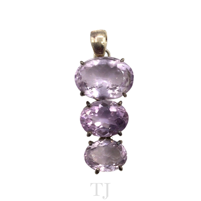 Amethyst Triple oval pendant in sterling silver