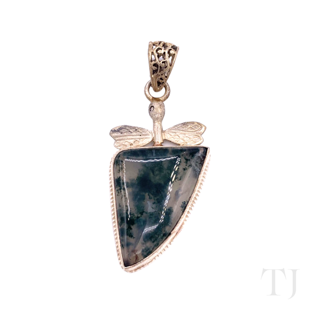 Moss Agate Pendant in Sterling Silver