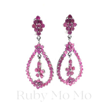 Cargar imagen en el visor de la galería, Ruby Oval Flower Hanging Earrings in Sterling Silver
