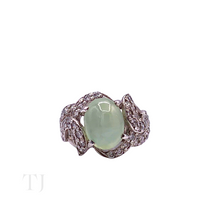 Load image into Gallery viewer, Prehnite Cabochon in Sterling Silver Curving Ring
