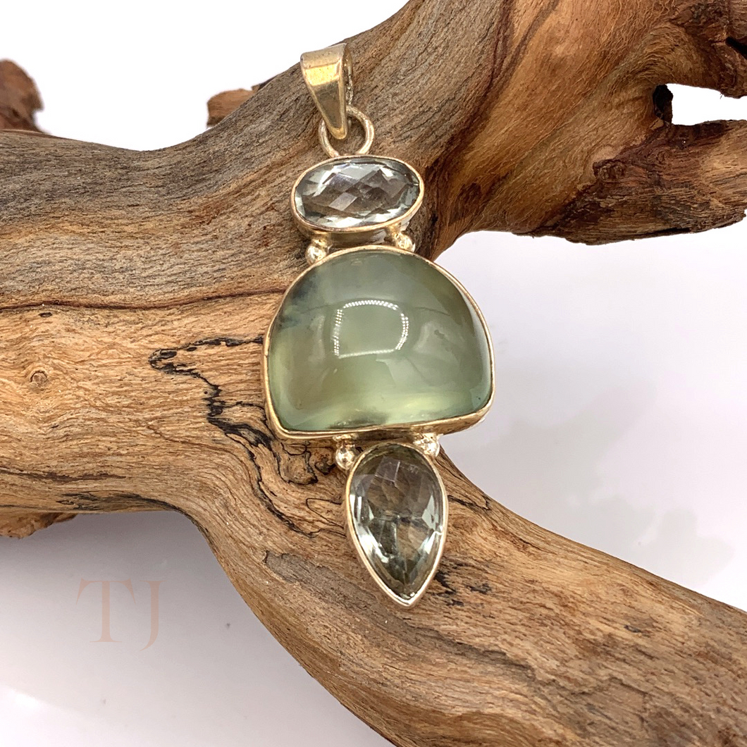 Prehnite with Green Amethyst Pendant in Sterling Silver