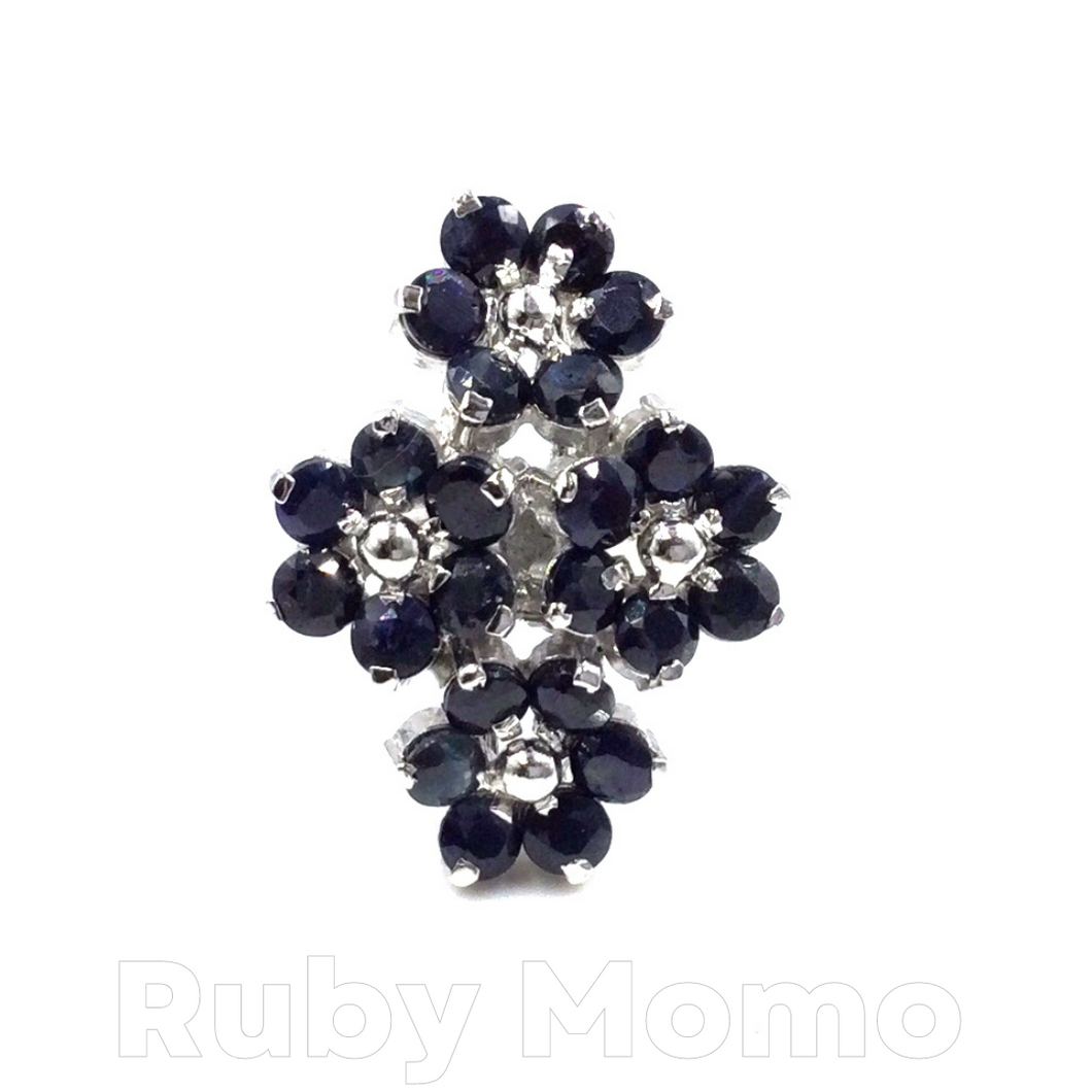 Sapphire Quadruple Flowers Rings in Sterling Silver