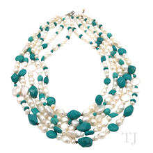 将图片加载到图库查看器，Blue Turquoise &amp; Pearl 5 layered Necklace with extension
