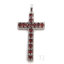 Load image into Gallery viewer, Garnet Cross Pendant in Sterling Silver
