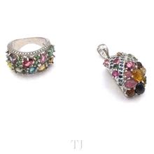 Load image into Gallery viewer, Multi-colored Tourmaline Set (ring+pendant) in Sterling Silver
