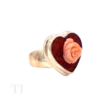 Load image into Gallery viewer, Coral Sponge with Rose in Heart Shape Sterling Silver Ring
