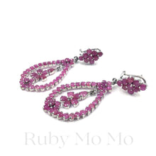 Cargar imagen en el visor de la galería, Ruby Oval Flower Hanging Earrings in Sterling Silver
