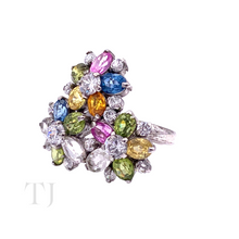 Load image into Gallery viewer, Multi Gemstones Triple Flower Ring in Sterling Silver
