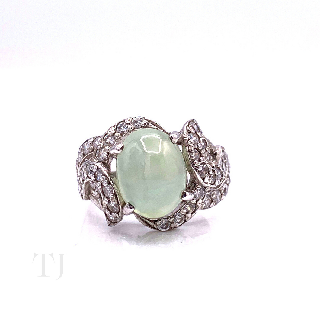 Prehnite Cabochon in Sterling Silver Curving Ring