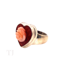 Load image into Gallery viewer, Coral Sponge with Rose in Heart Shape Sterling Silver Ring
