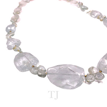 将图片加载到图库查看器，left side view of Aquamarine faceted graduated style necklace with 14k gold clasp
