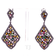 Load image into Gallery viewer, Multi-colored Tourmaline Rhombus Shape Earrings in 925
