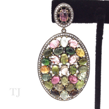 Cargar imagen en el visor de la galería, Multi-colored Tourmaline Oval Earrings in Sterling Silver
