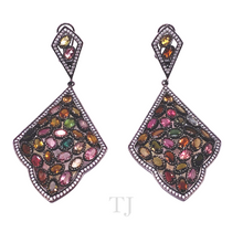 Load image into Gallery viewer, Multi-colored Tourmaline Rhombus Shape Earrings in 925
