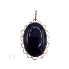 将图片加载到图库查看器，Black Onyx Oval Cabochon Pendant in Sterling Silver
