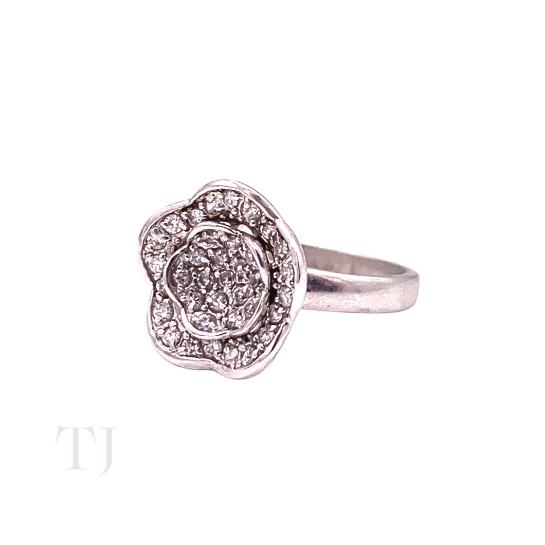 Diamonique Double Flower Ring in Sterling Silver