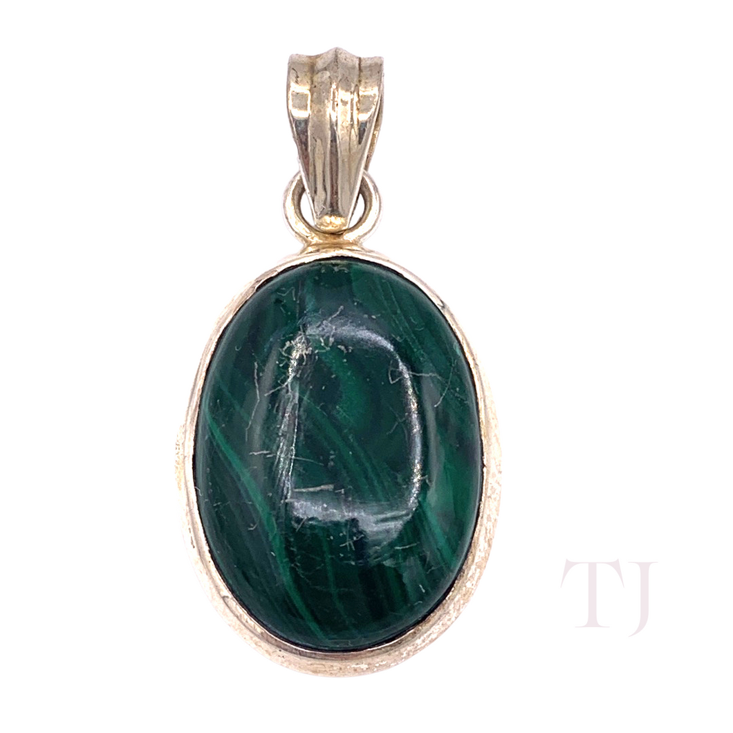 Malachite Cabochon Pendant in Sterling Silver