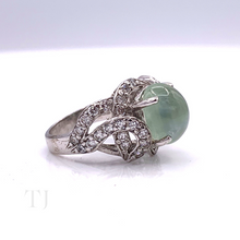 Load image into Gallery viewer, Prehnite Cabochon in Sterling Silver Curving Ring
