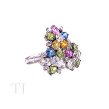 Load image into Gallery viewer, Multi Gemstones Triple Flower Ring in Sterling Silver
