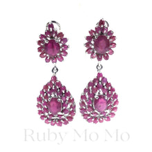 Load image into Gallery viewer, Ruby Flower &amp; Oval Hanging Earrings in Sterling Silver
