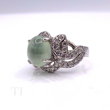 Load image into Gallery viewer, Prehnite Cabochon in Sterling Silver Curving Ring
