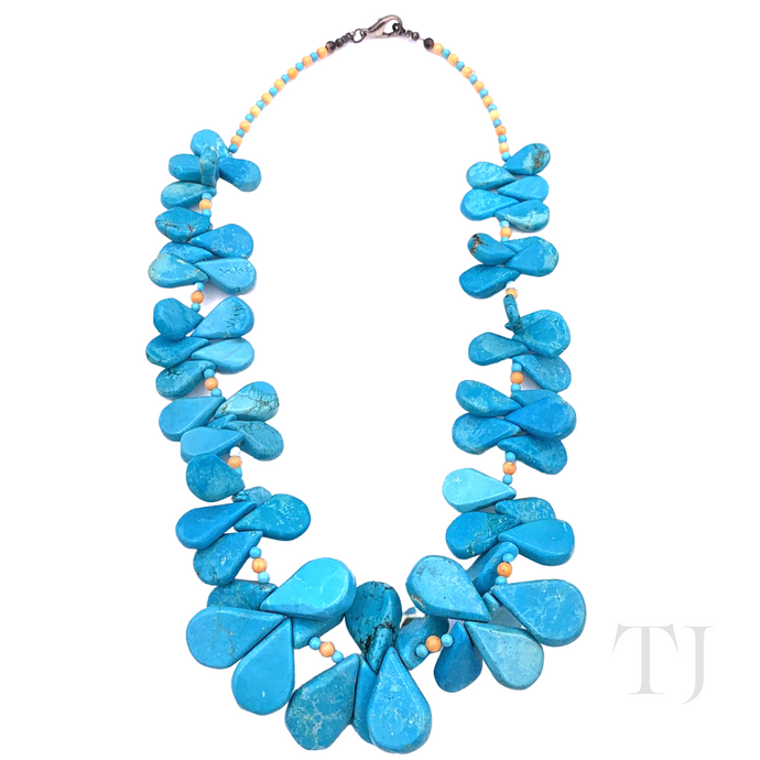 Blue Turquoise Flat Tear Drop Necklace with lobster clasp