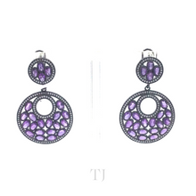 Load image into Gallery viewer, Amethyst Circle hanging earrings in sterling silver rhodium coated
