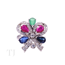 Загрузить изображение в средство просмотра галереи, Multi Gemstones Bow Shape Ring in Sterling Silver
