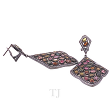 Load image into Gallery viewer, Multi-colored Tourmaline Rhombus Shape Earrings in 925
