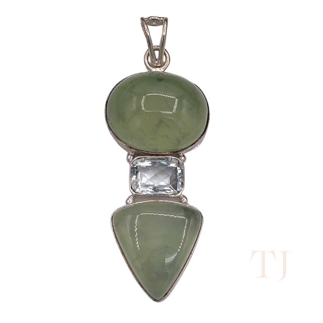 Prehnite with Green Amethyst Pendant in Sterling Silver