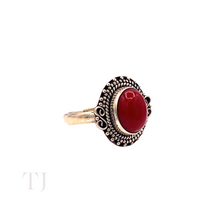 Load image into Gallery viewer, Coral Oval Cabochon Ring in Sterling Silver
