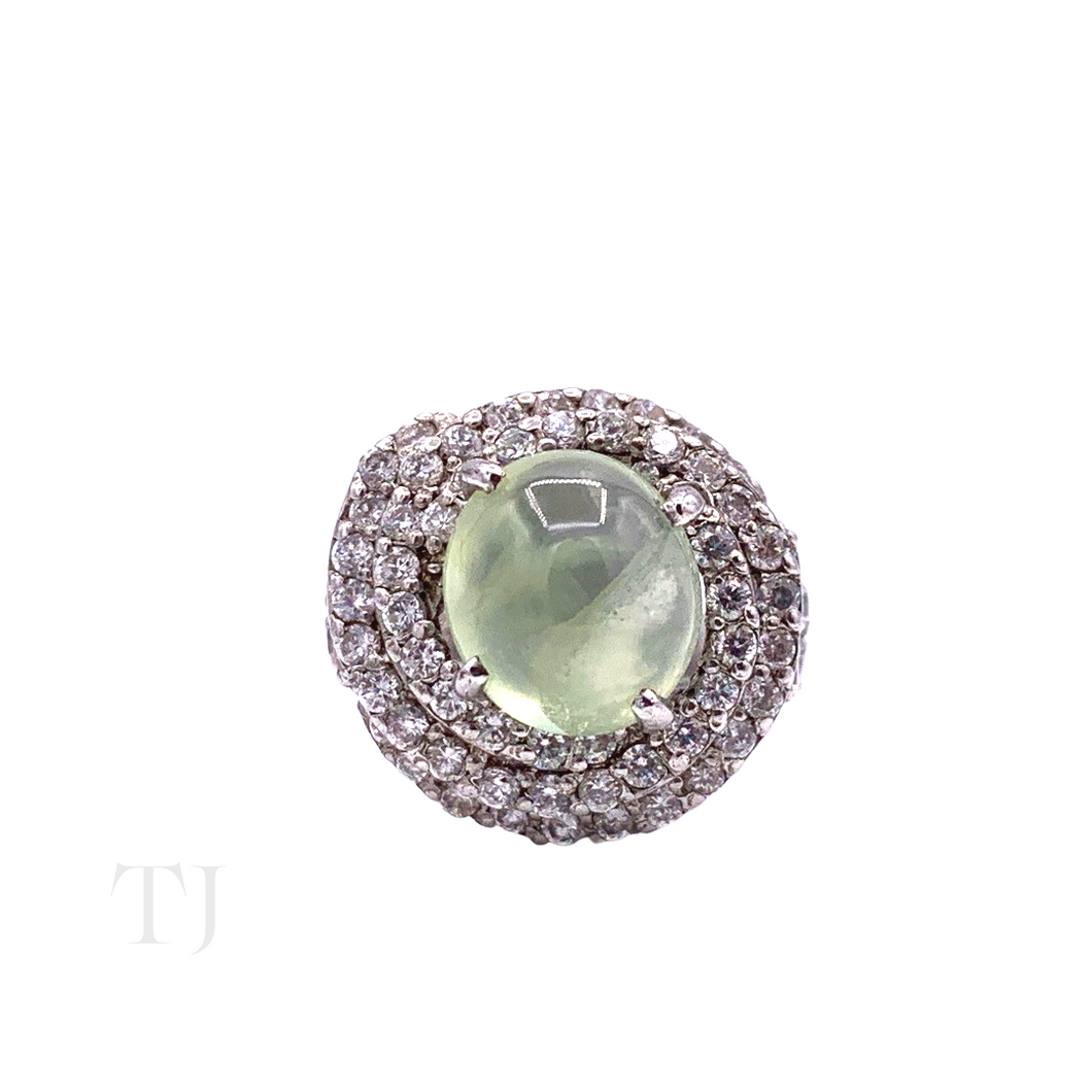 Prehnite Circle Cabochon RIng in Stelring Silver