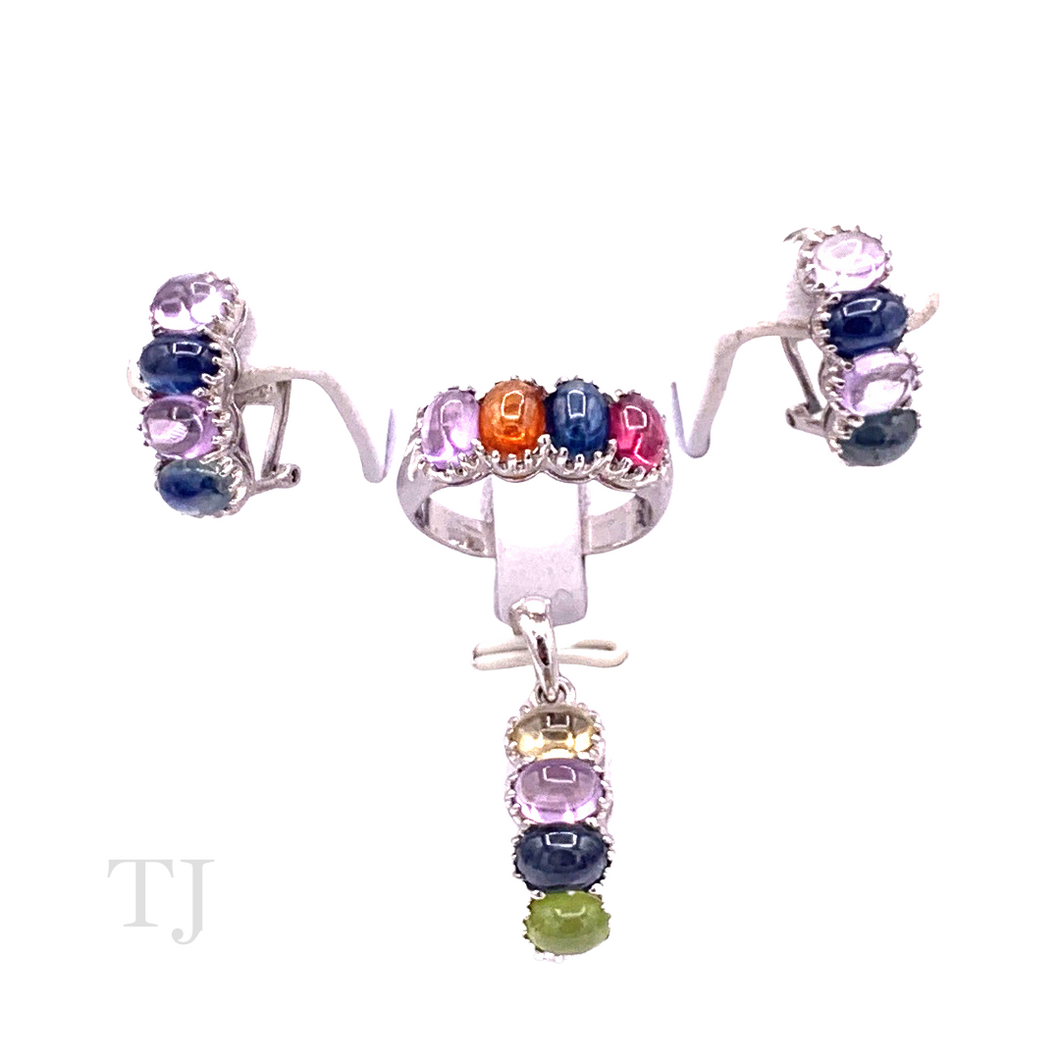 Multi-colored Tourmaline Jewelry Set in Sterling Silver