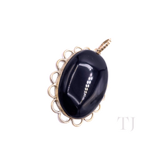 Load image into Gallery viewer, top side view of Black Onyx Oval Cabochon Pendant in Sterling Silver
