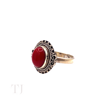 Load image into Gallery viewer, Coral Oval Cabochon Ring in Sterling Silver
