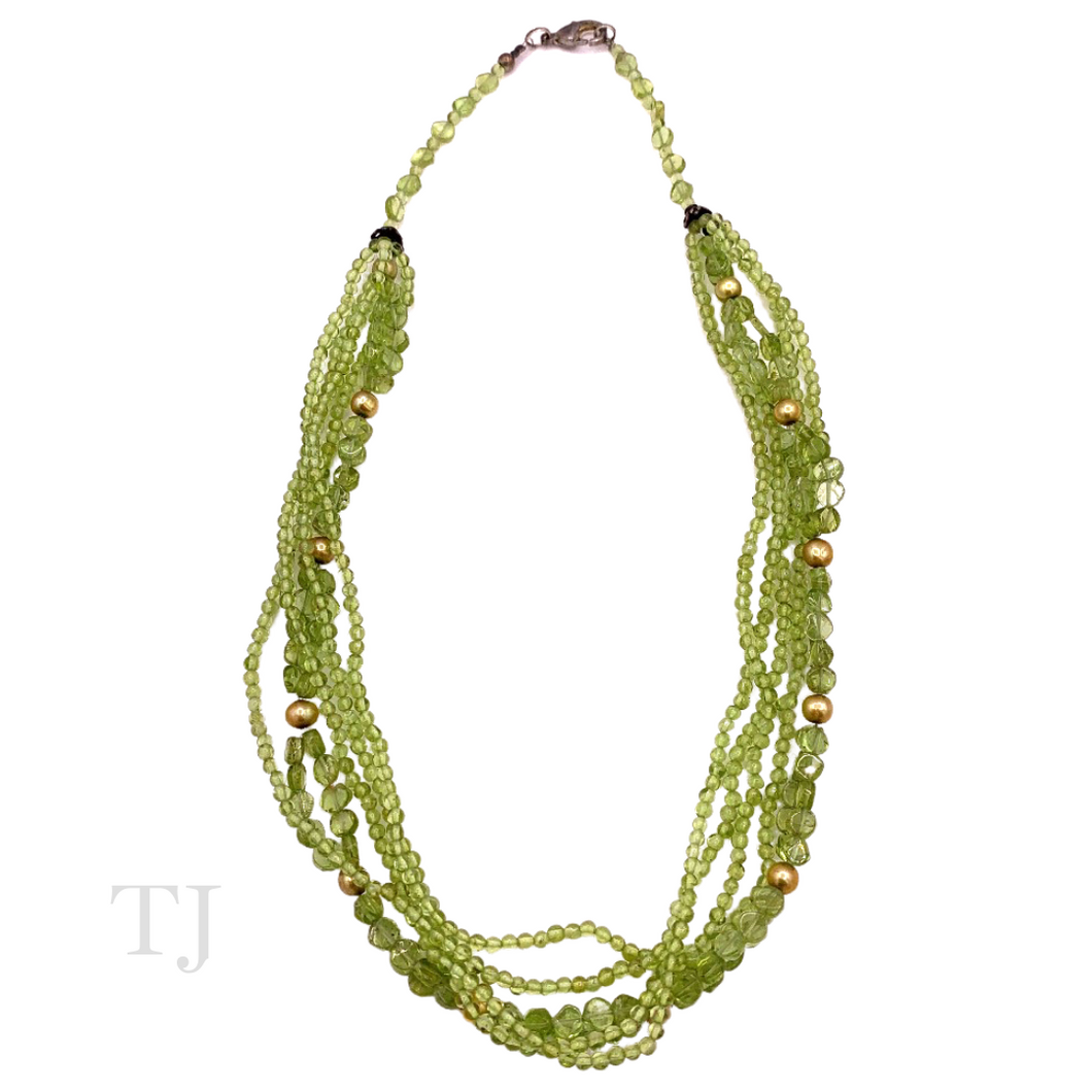 Peridot Bead & Chip 5 Layered Necklace