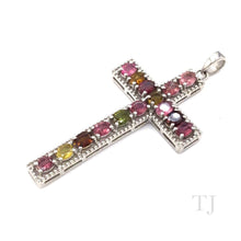 Load image into Gallery viewer, Multi-colored Tourmaline Cross Pendant in Sterling Silver
