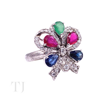 Cargar imagen en el visor de la galería, Multi Gemstones Bow Shape Ring in Sterling Silver
